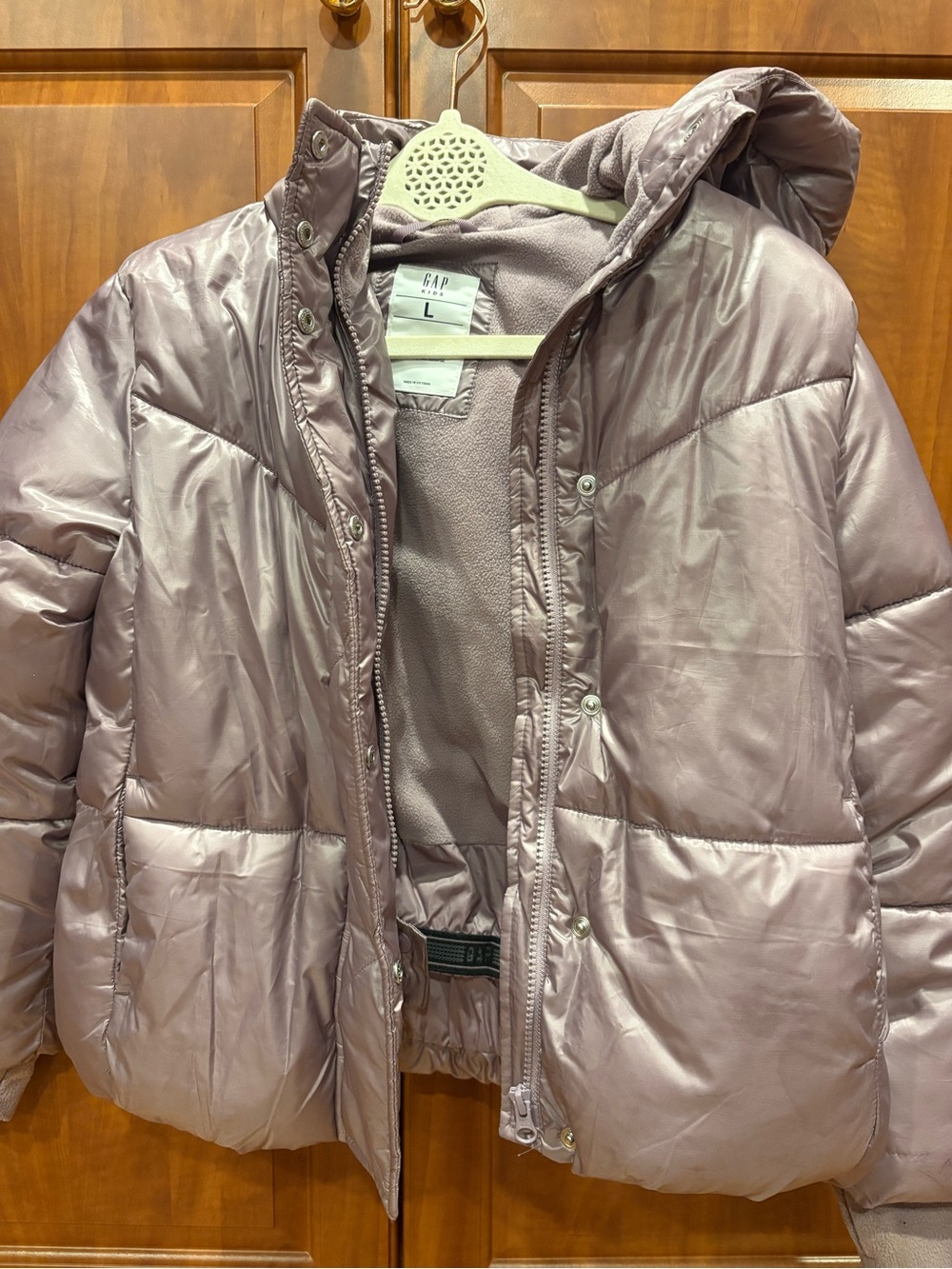 GAP Metallic Mauve Hooded Puffer Jacket